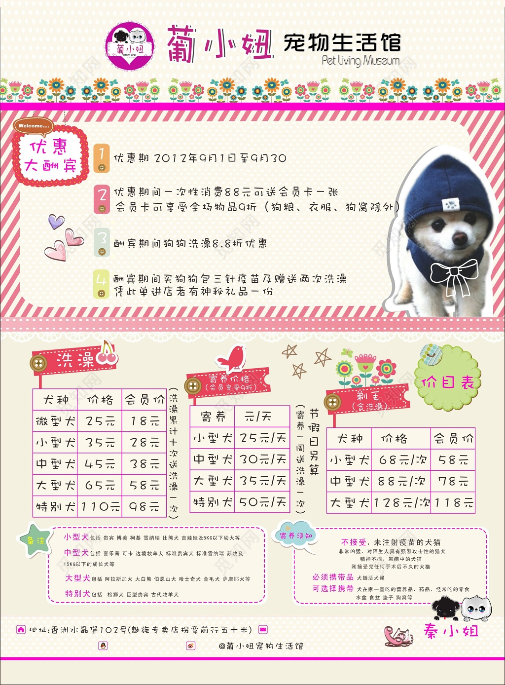 宠物店海报宠物洗澡价格表