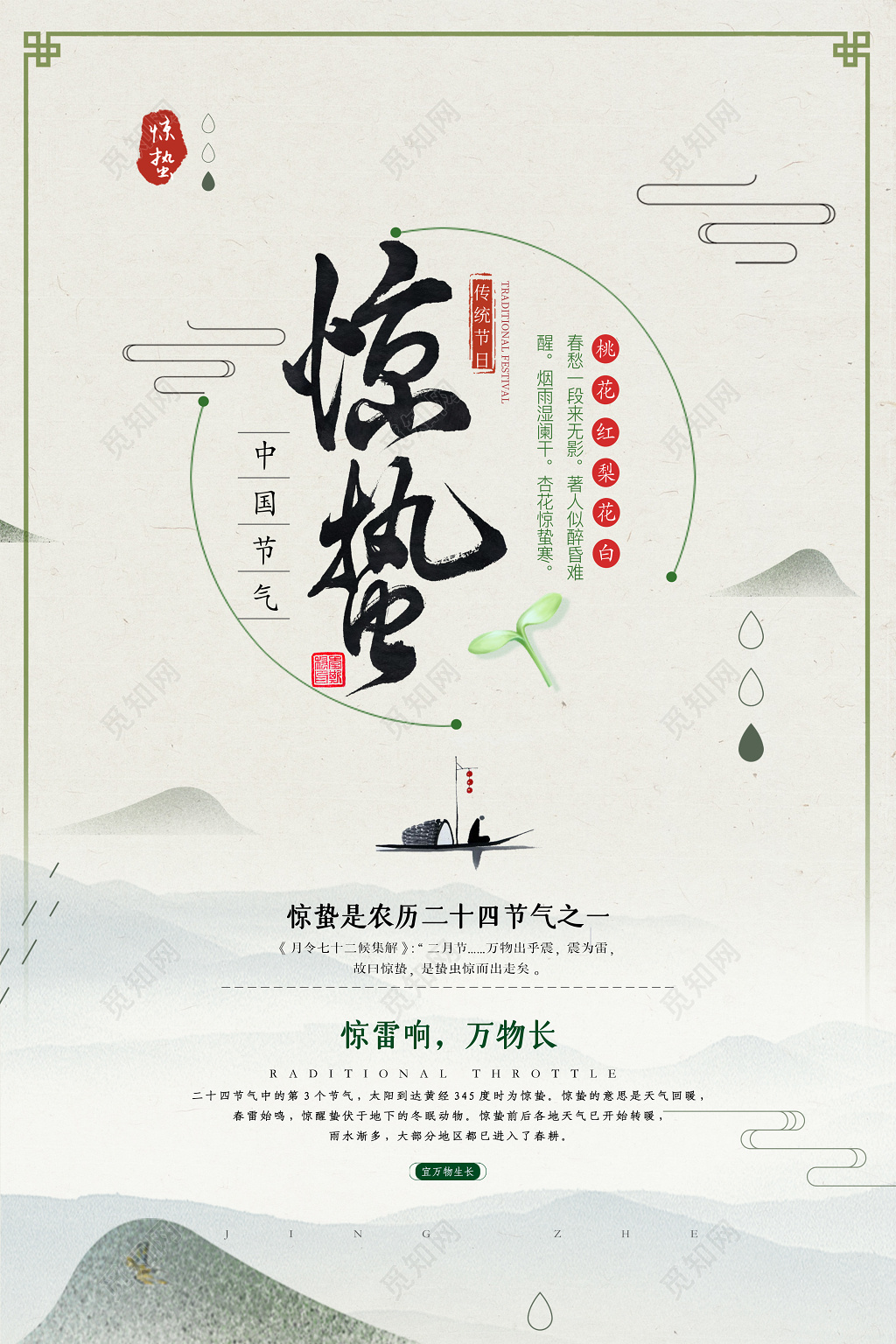 简洁二十四节气惊蛰海报