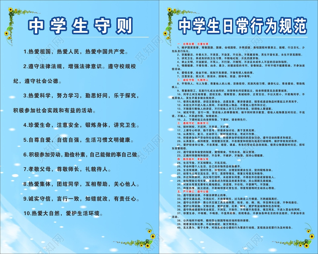 学生守则牌中学生守则和行为规范