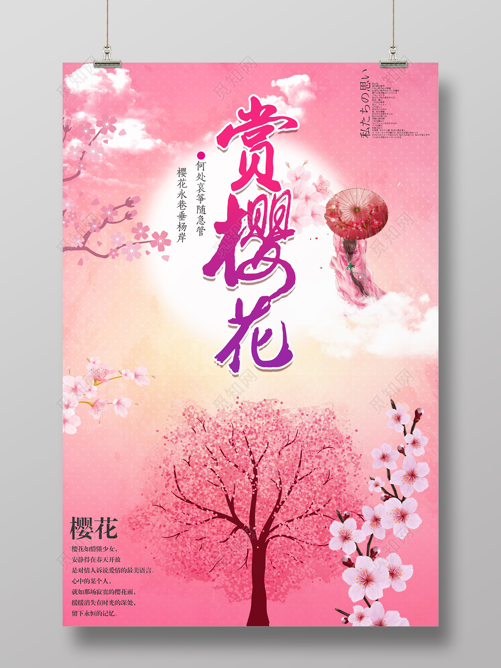 赏樱花美女打伞樱花节旅游海报