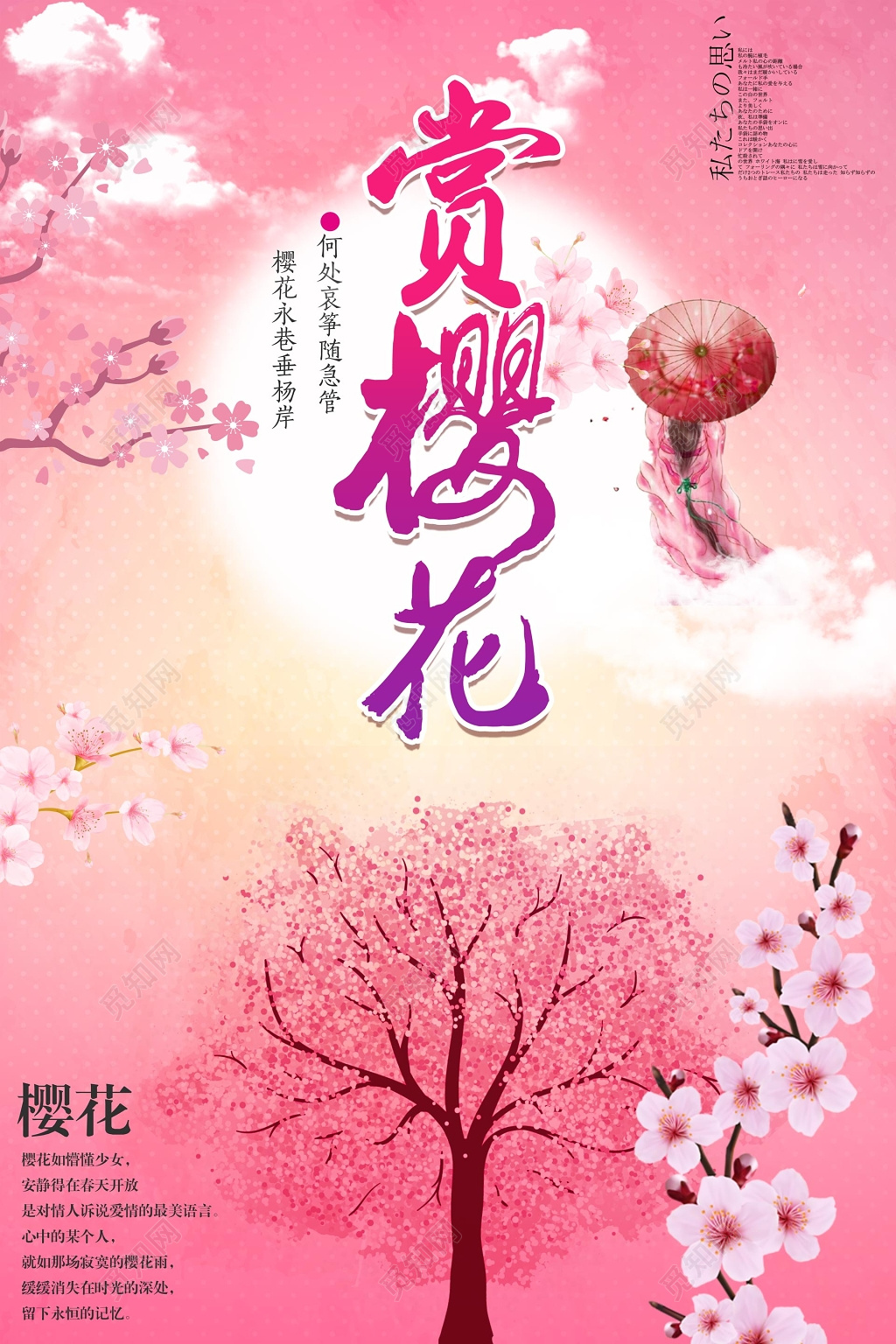 赏樱花美女打伞樱花节旅游海报