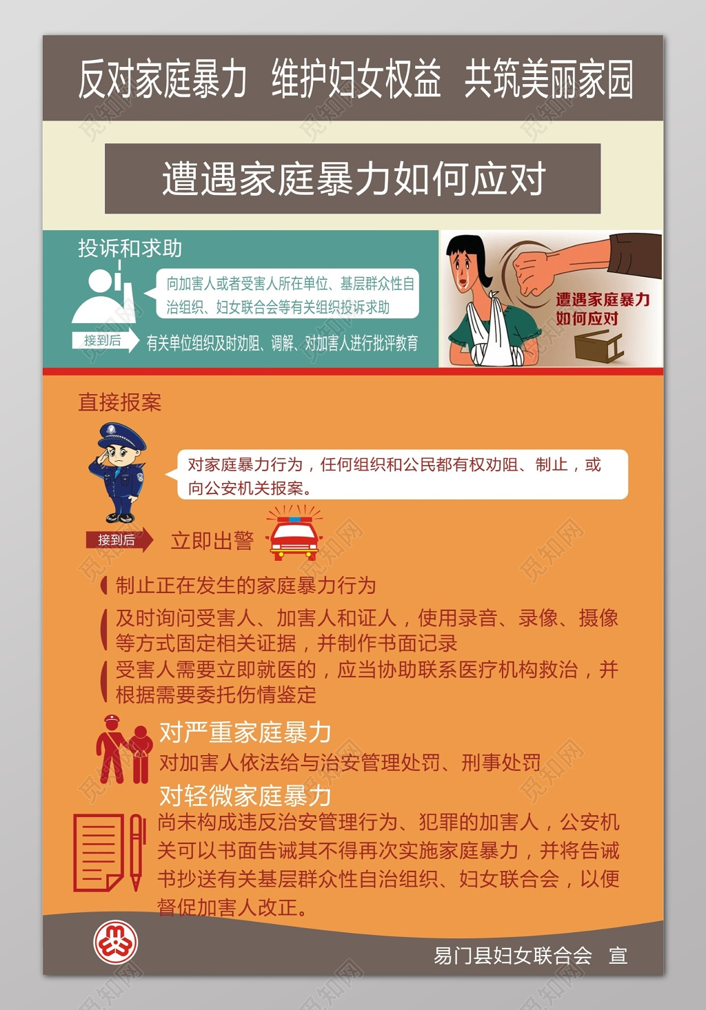 彩色简约家庭暴力应对反对家庭暴力海报
