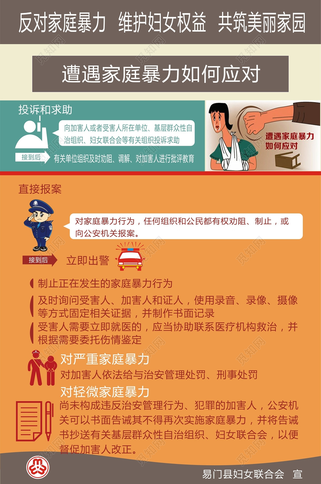 彩色简约家庭暴力应对反对家庭暴力海报