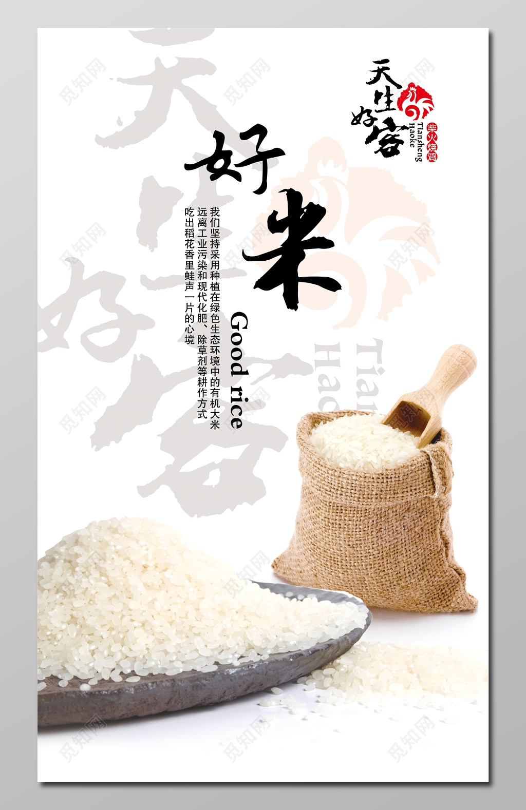 大米有机好米素雅白海报设计