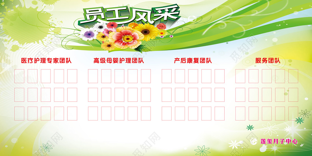 月子中心员工风采优秀员工展板
