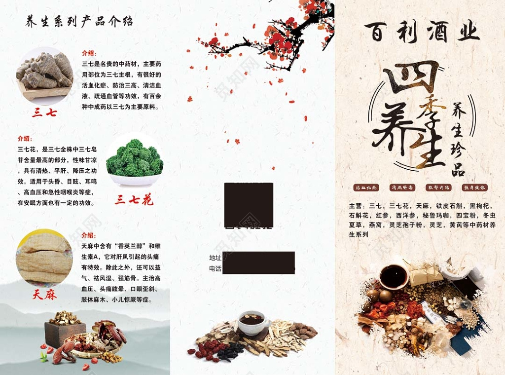 中国风水墨四季养生珍品农副产品介绍宣传折页