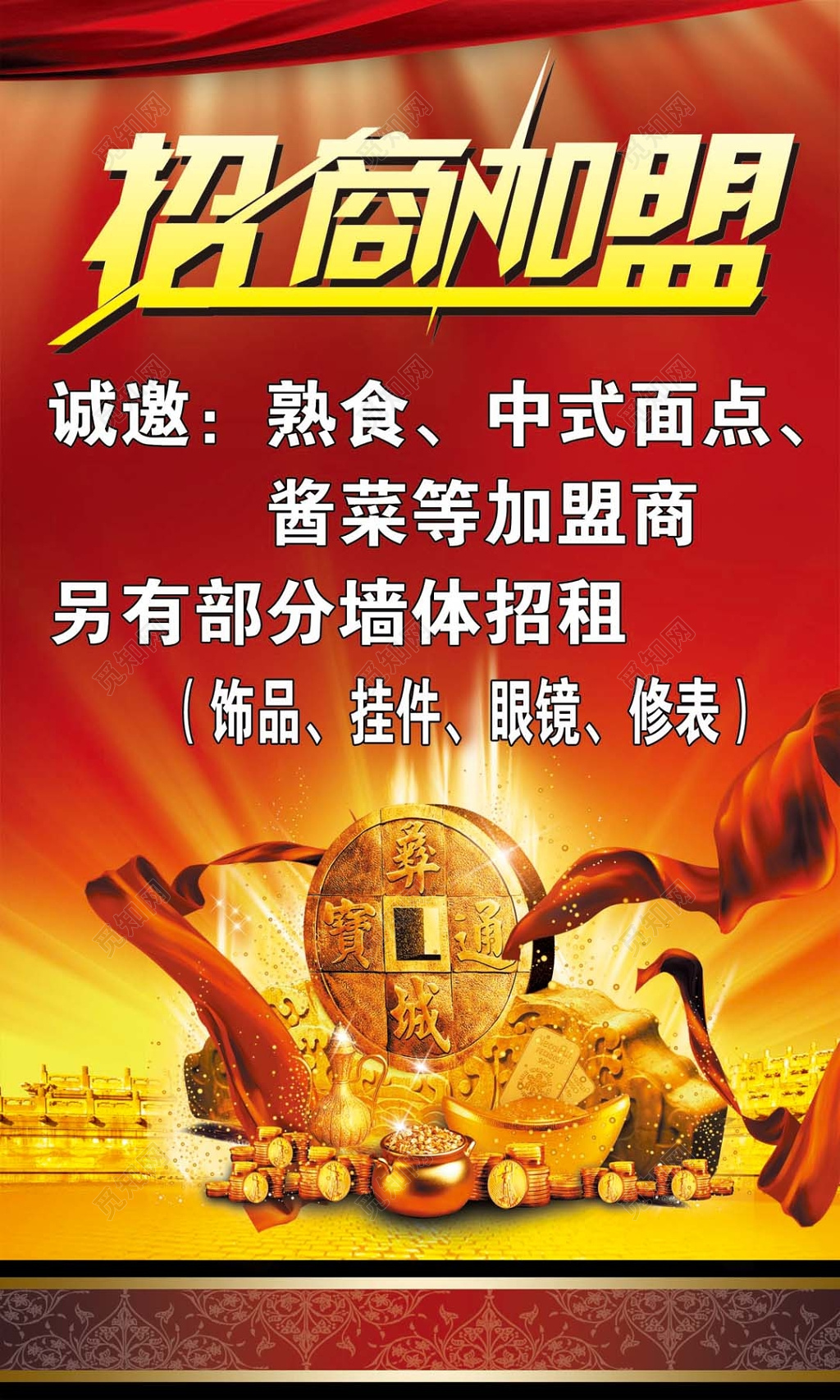 大气红色喜庆背景招商加盟宣传展板