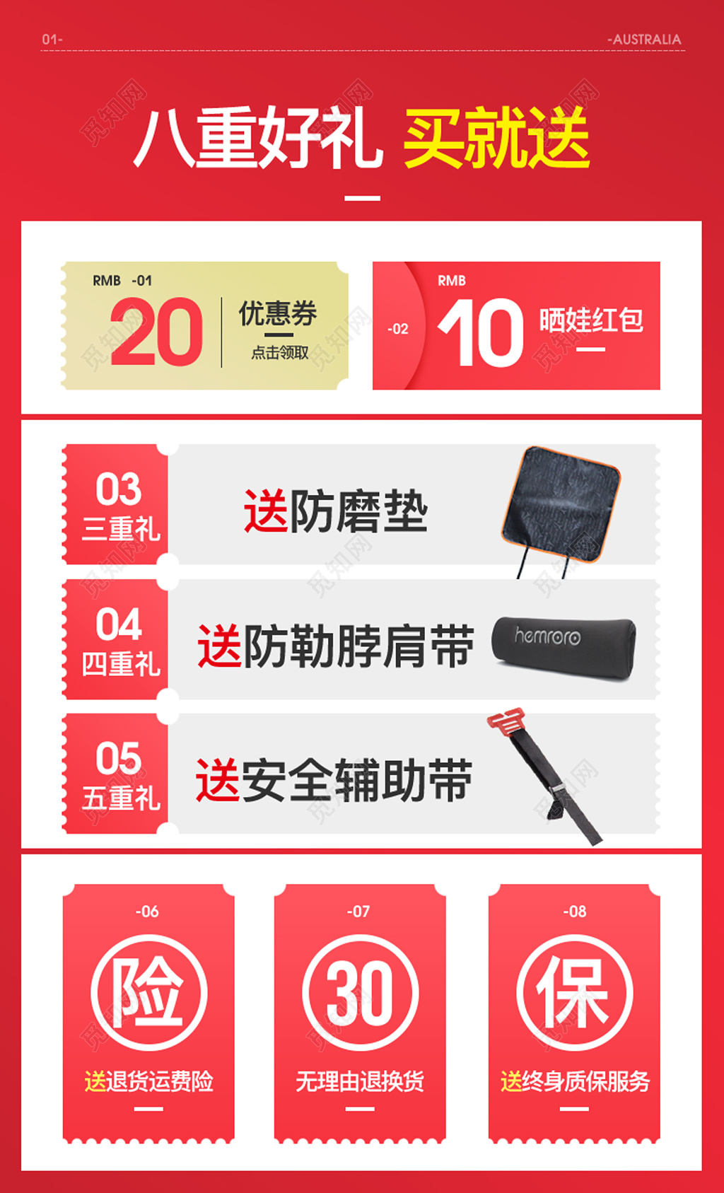 买就送八重好礼优惠券设计