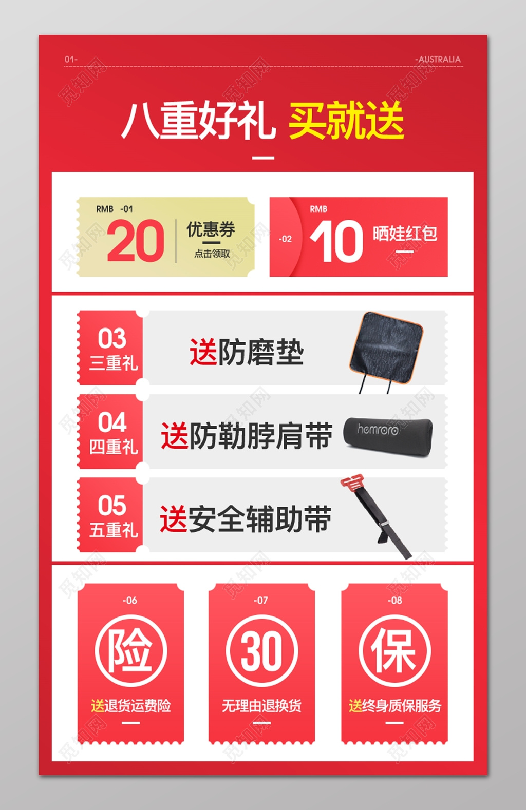 买就送八重好礼优惠券设计