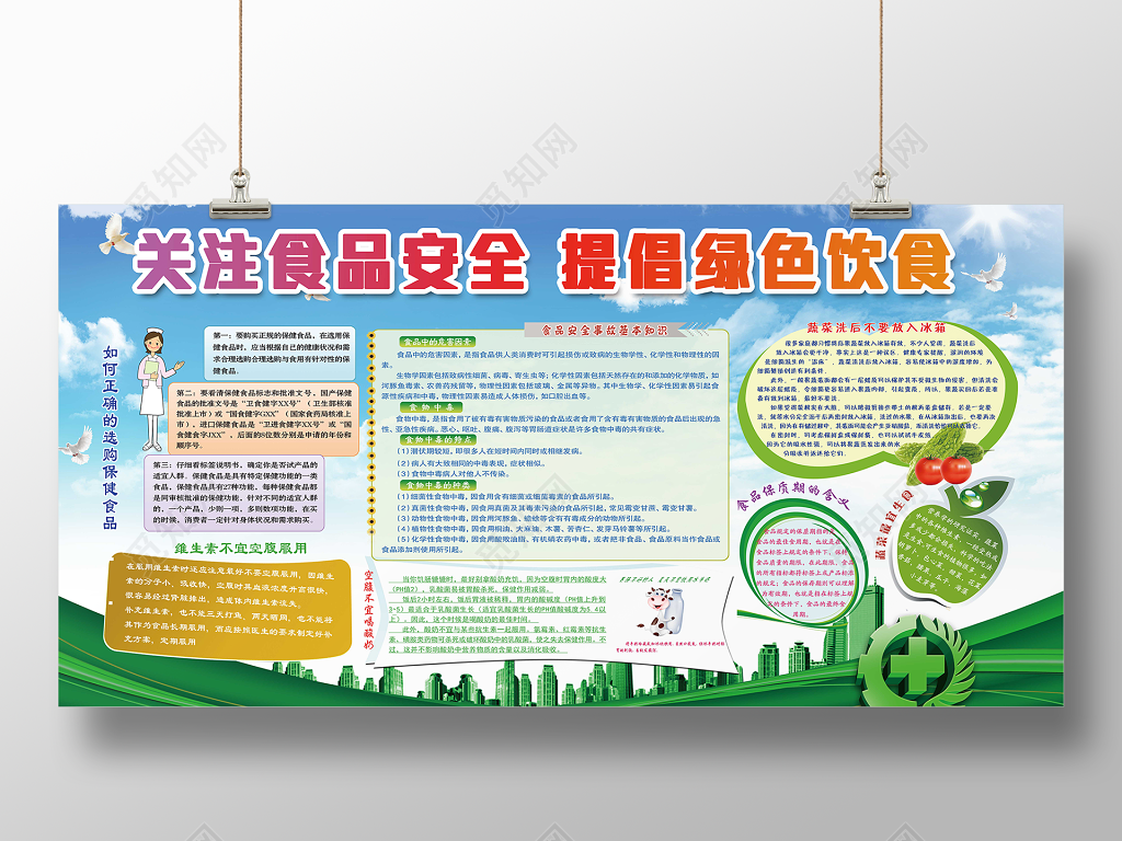 关注食品安全提倡绿色饮食物安全知识宣传展板