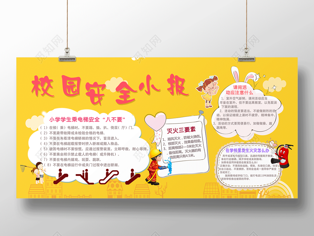 校园安全小报防火避免事故校园安全宣传海报