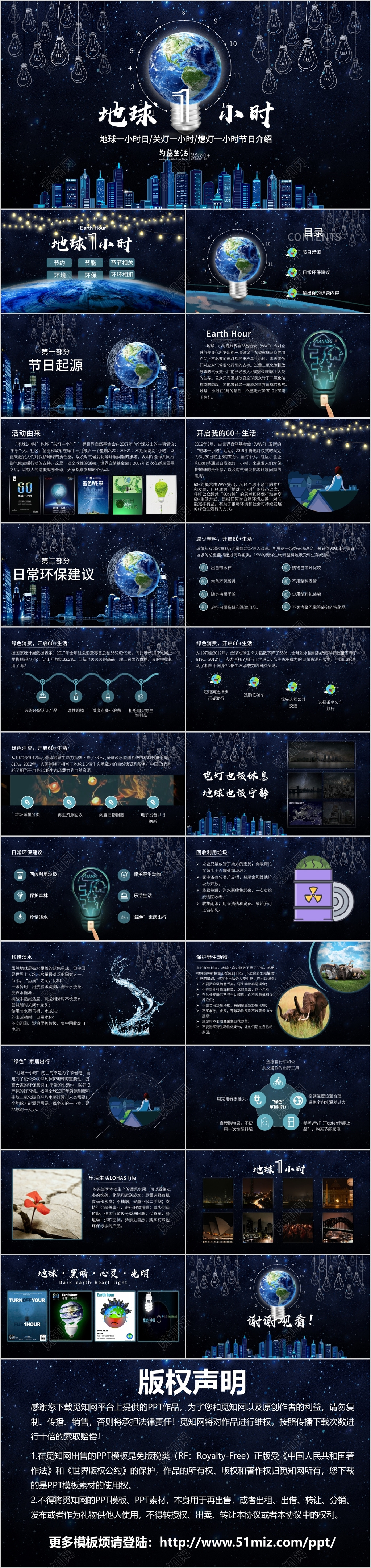 2019蓝色科技地球关灯熄灯一小时公益ppt模板