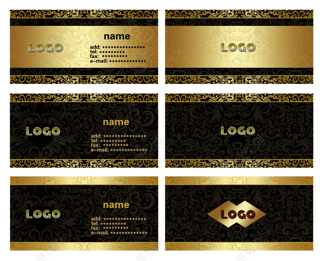 金属名片个人介绍金色黑色雍容华贵霸气商务卡券设计