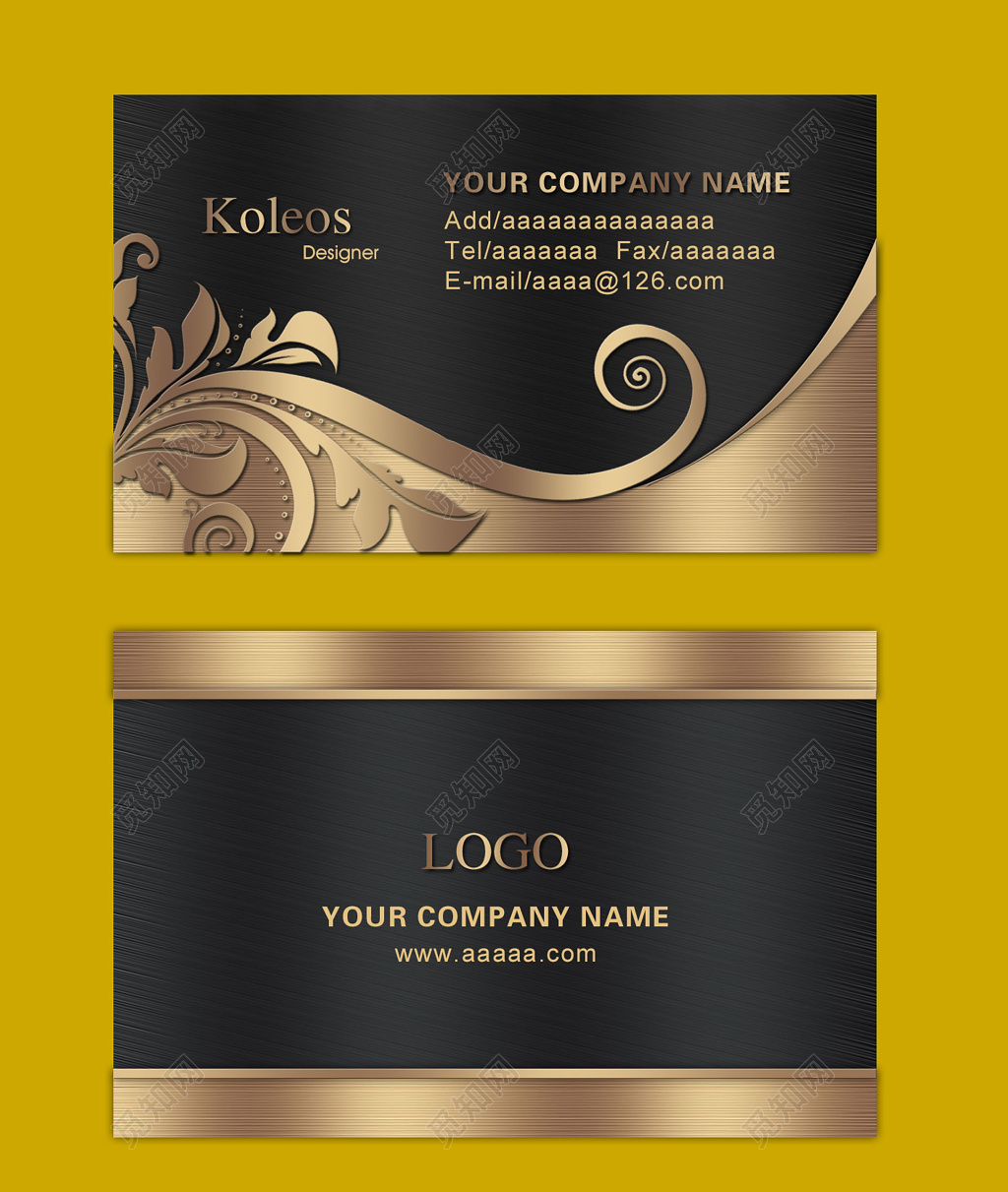 金属名片个人介绍金色黑色霸气沉稳商务个人详细信息卡券设计