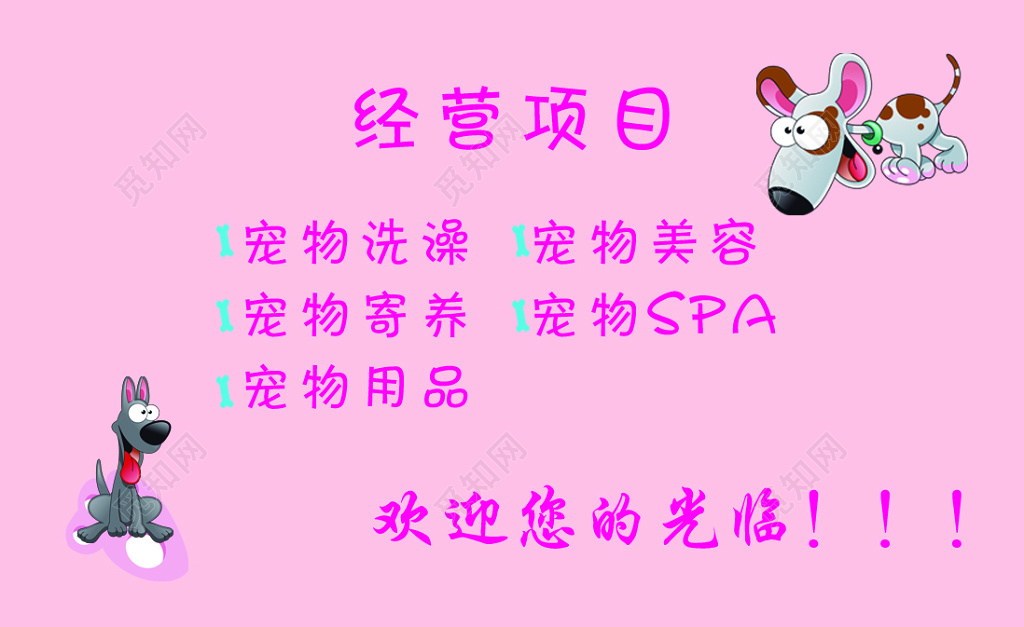 粉色卡通宠物店名片
