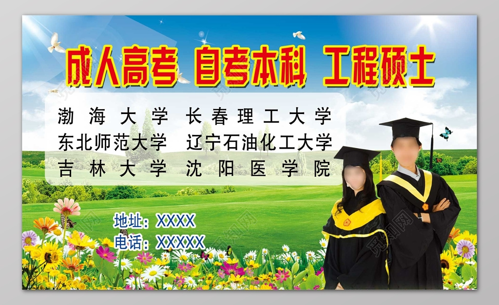 蓝天绿地成人高考自考宣传海报