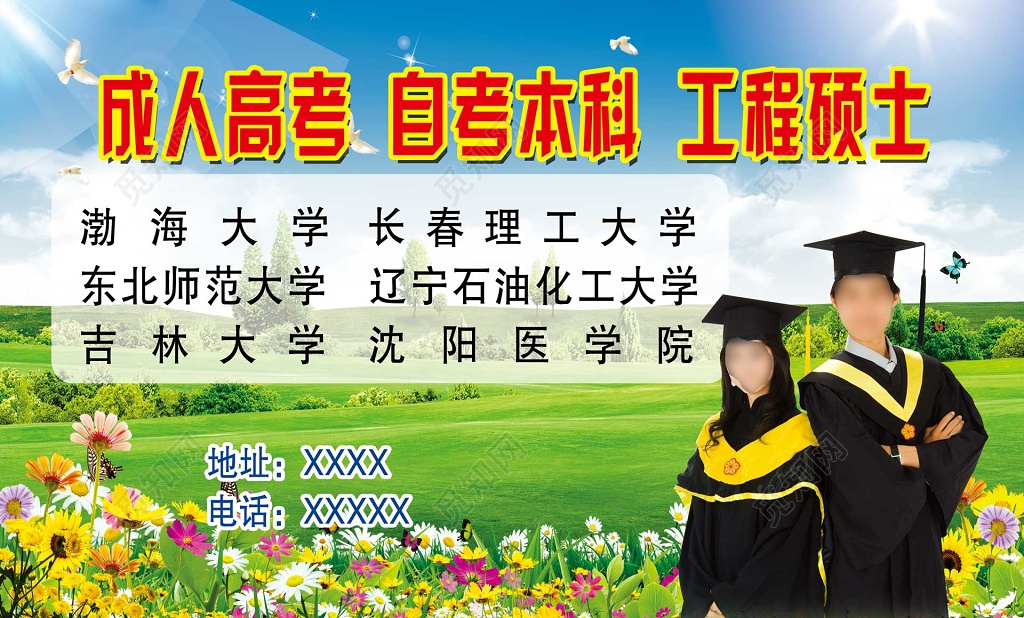 蓝天绿地成人高考自考宣传海报