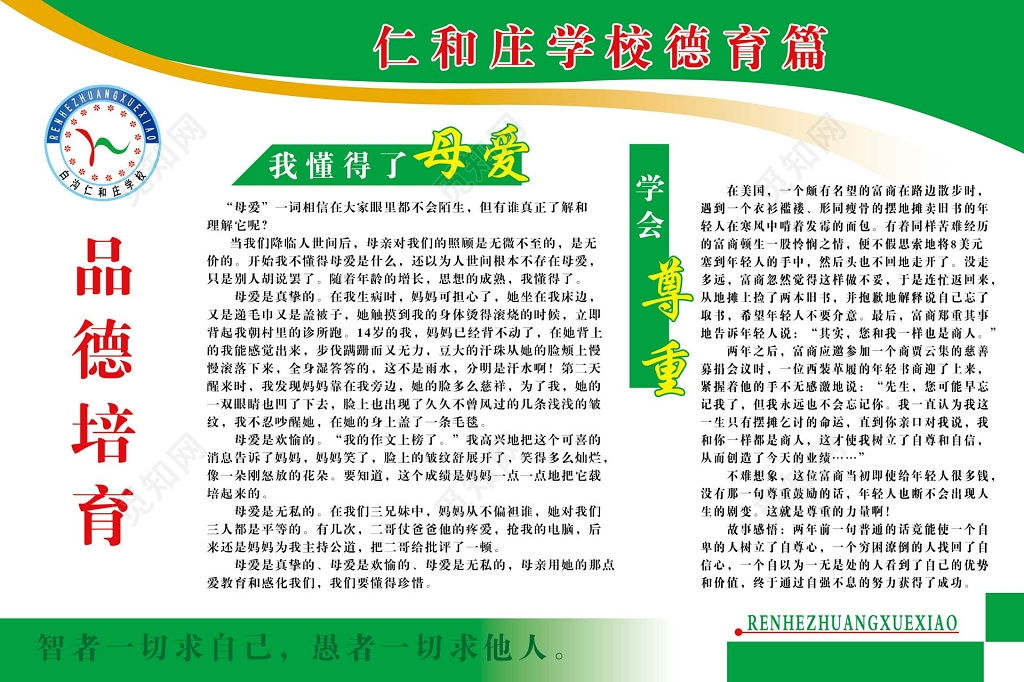 绿色简约学生品德培育德育展板