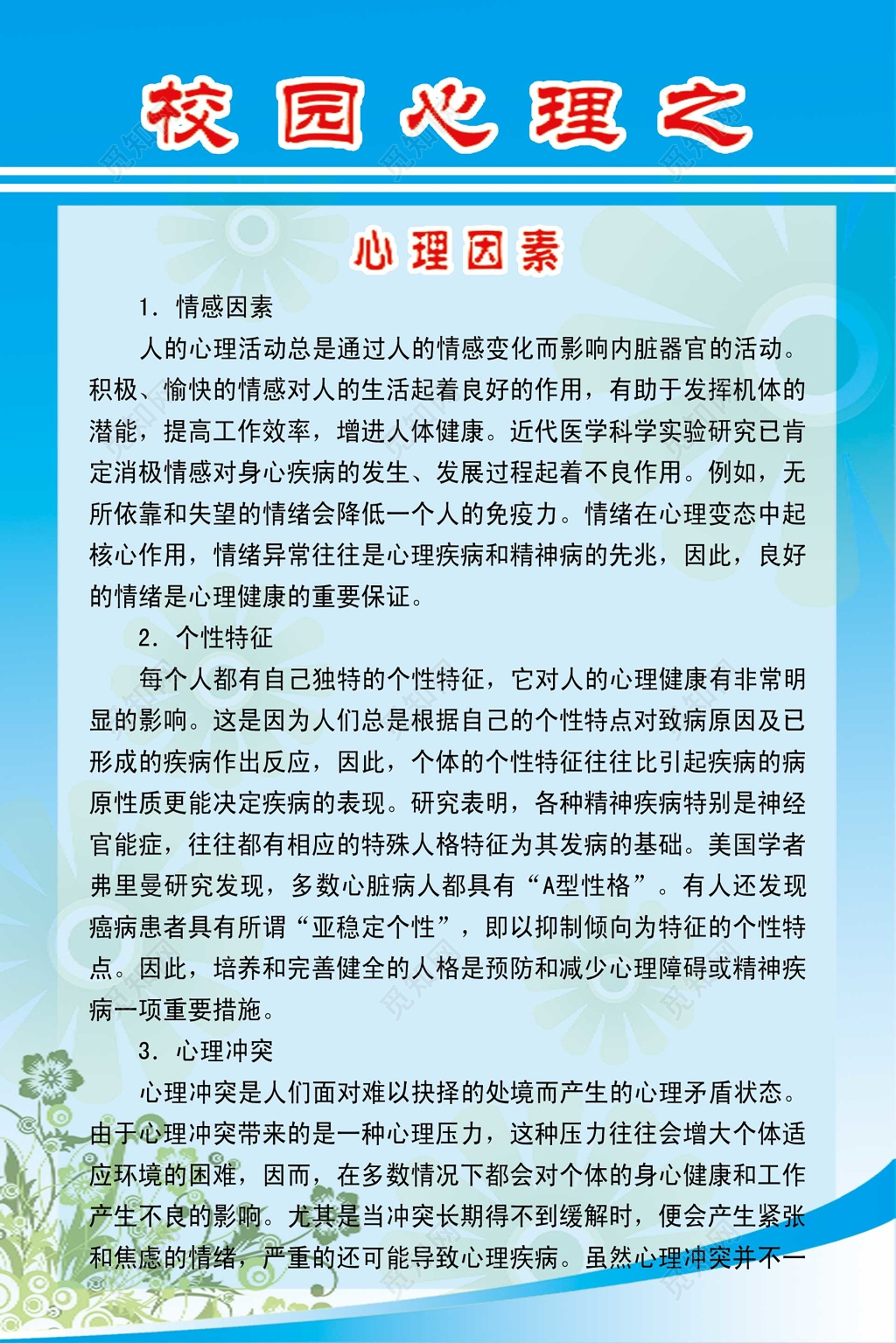 蓝色简约校园心理健康教育海报