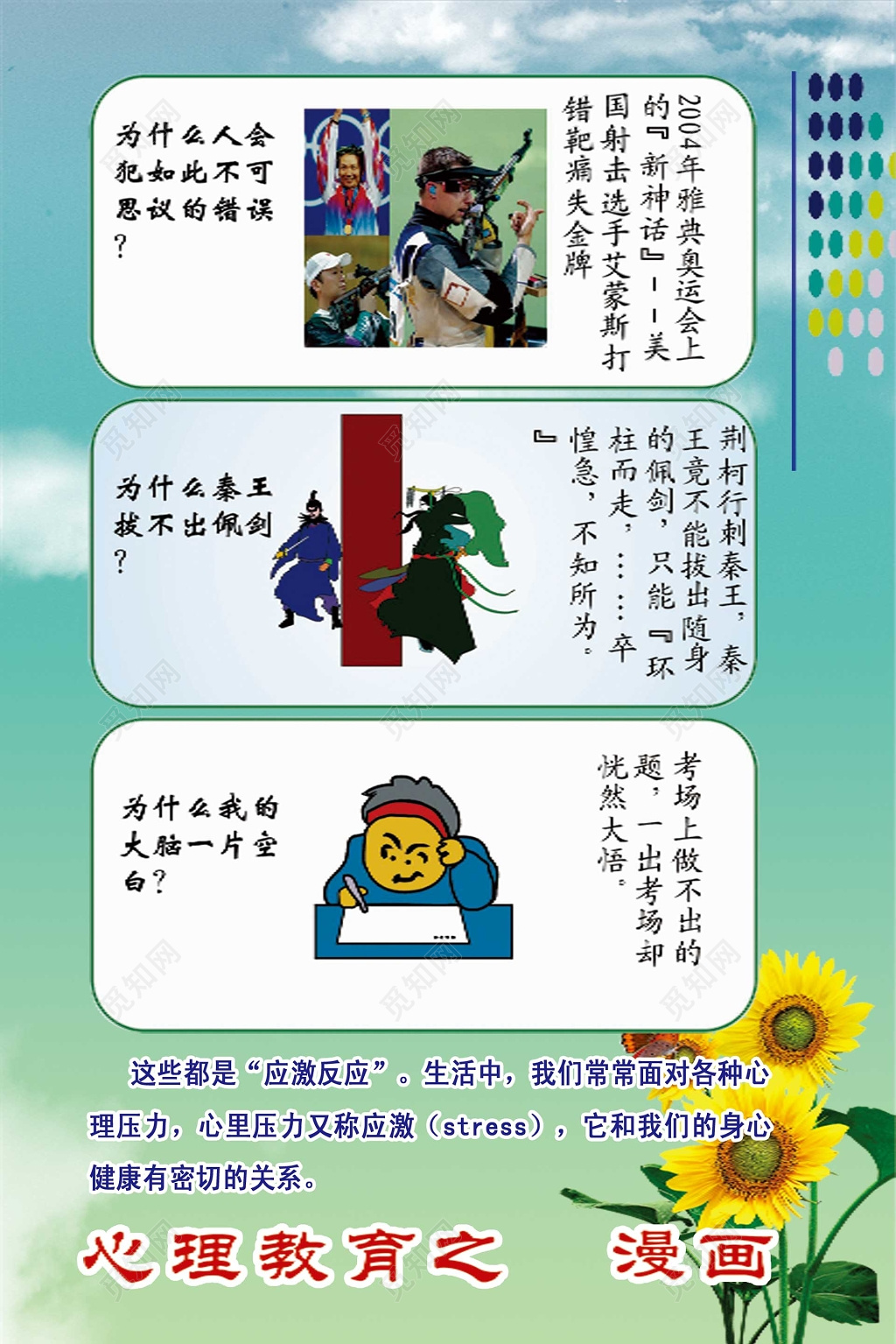 蓝色卡通校园心理健康漫画海报