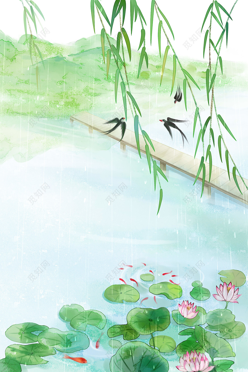 中国风二十四节气谷雨海报