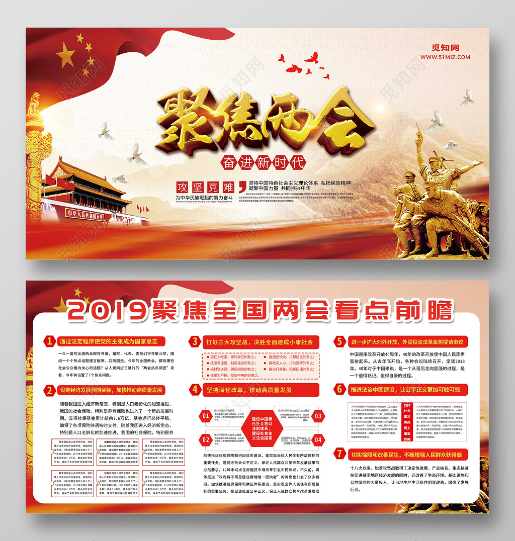 2019聚焦两会全国两会看点前瞻党建党课展板