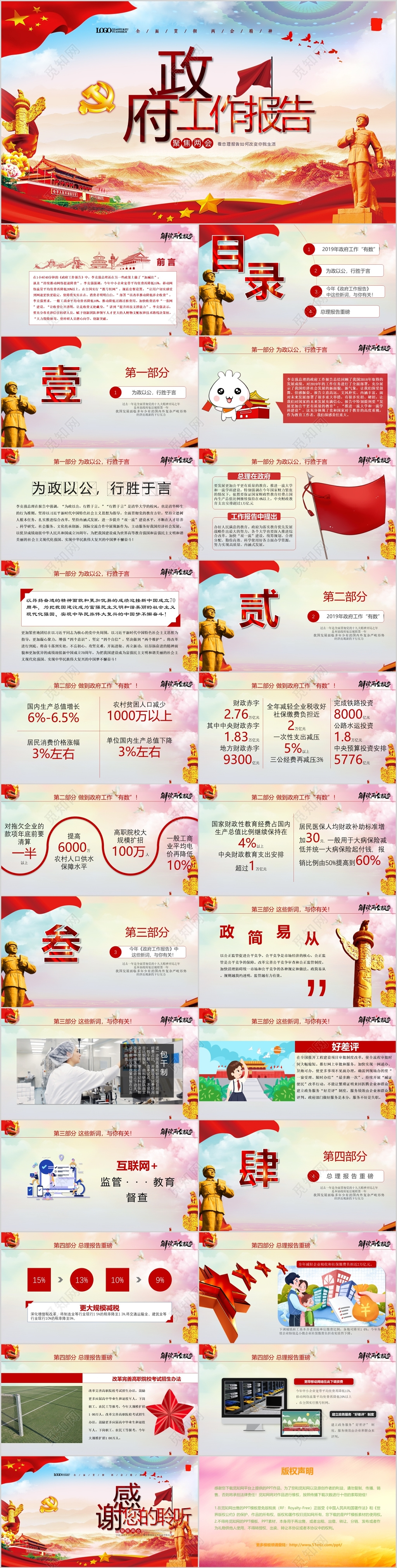 红色党政聚焦两会政府工作报告ppt党政党课党建模板
