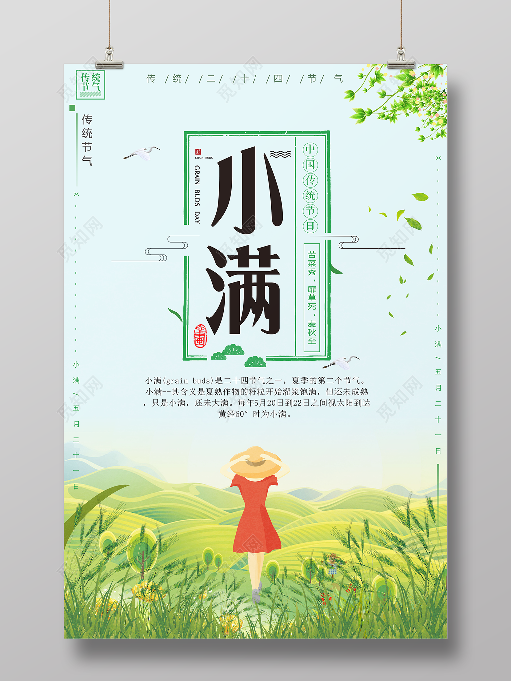 小满二十四节气中国传统节日卡通海报