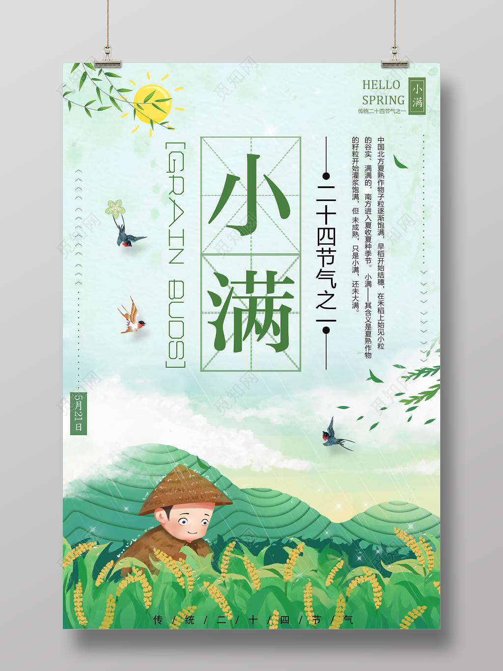 小满二十四节气传统节气插画海报