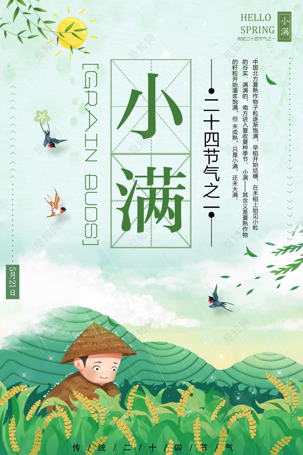 小满二十四节气传统节气插画海报