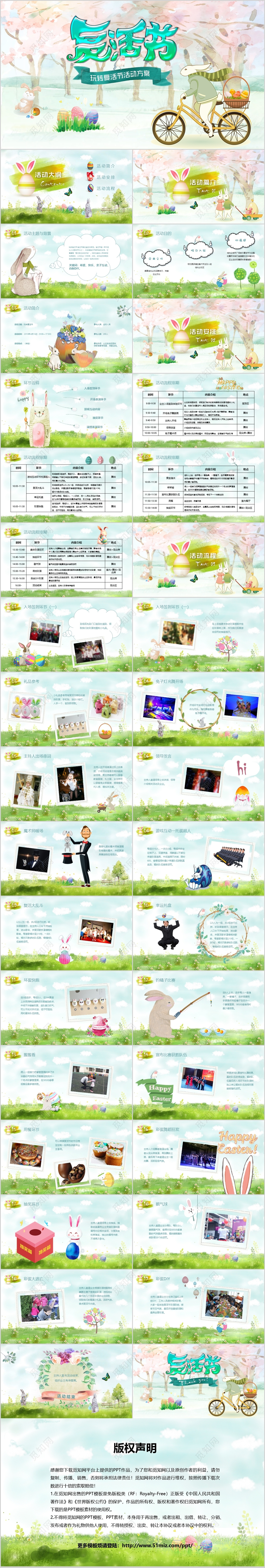 唯美绿野仙踪中国风复活节彩蛋兔子PPT活动策划方案