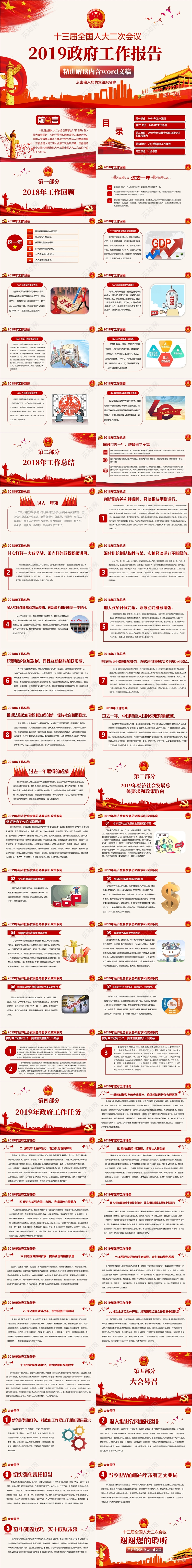 2019全国两会政府工作报告解读PPT党政党建报告