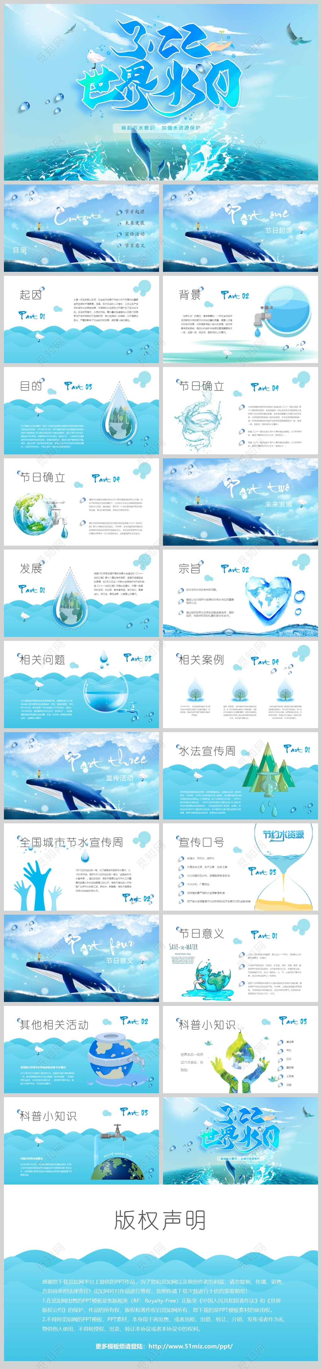 唯美水花四溅片头世界水日介绍PPT爱护地球水资源保护环境