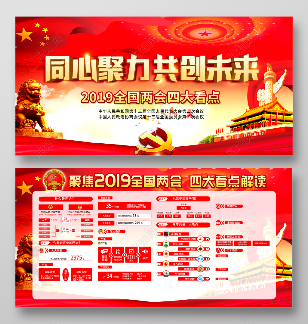 同心聚力共创未来两会精神党课祖国党建展板