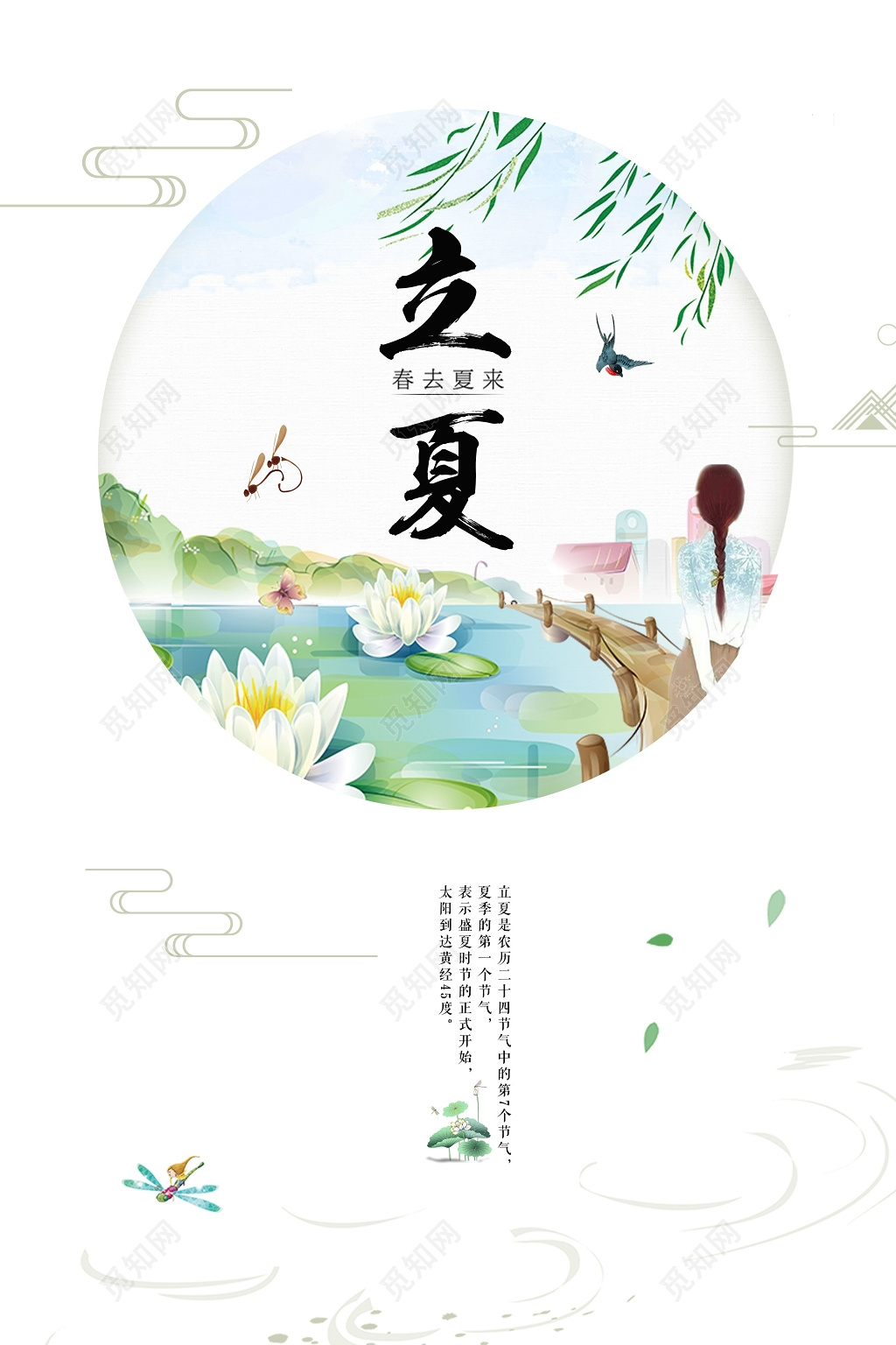 二十四节气立夏春去夏来清新宣传海报