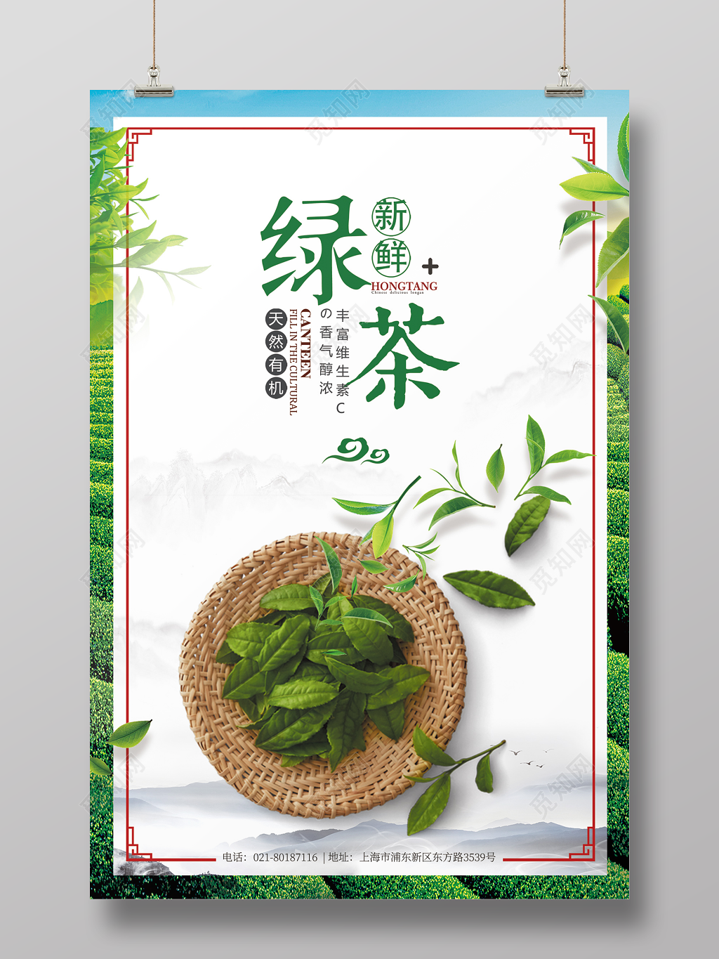 新鲜绿茶宣传促销海报