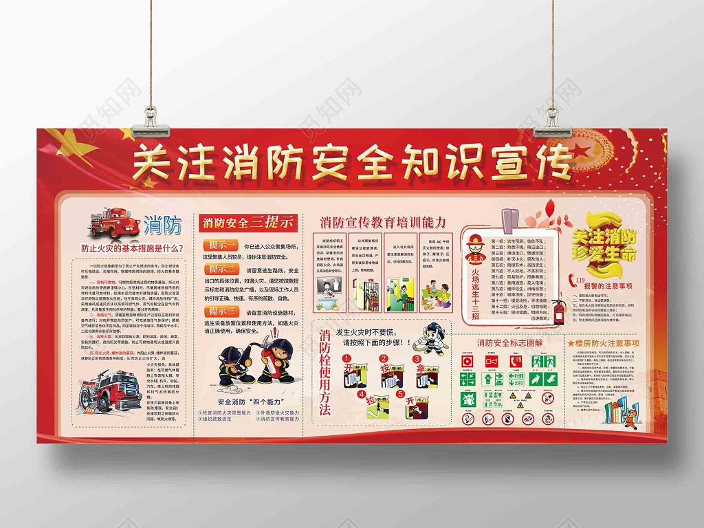 简约安全公益展板消防安全漫画宣传展板