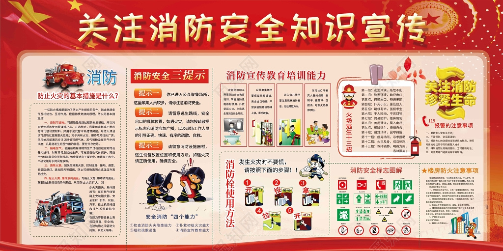 简约安全公益展板消防安全漫画宣传展板