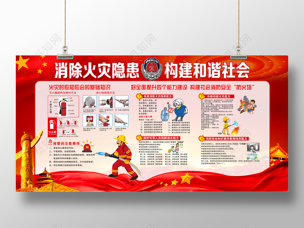 消防安全消除火灾隐患构建和谐社会展板
