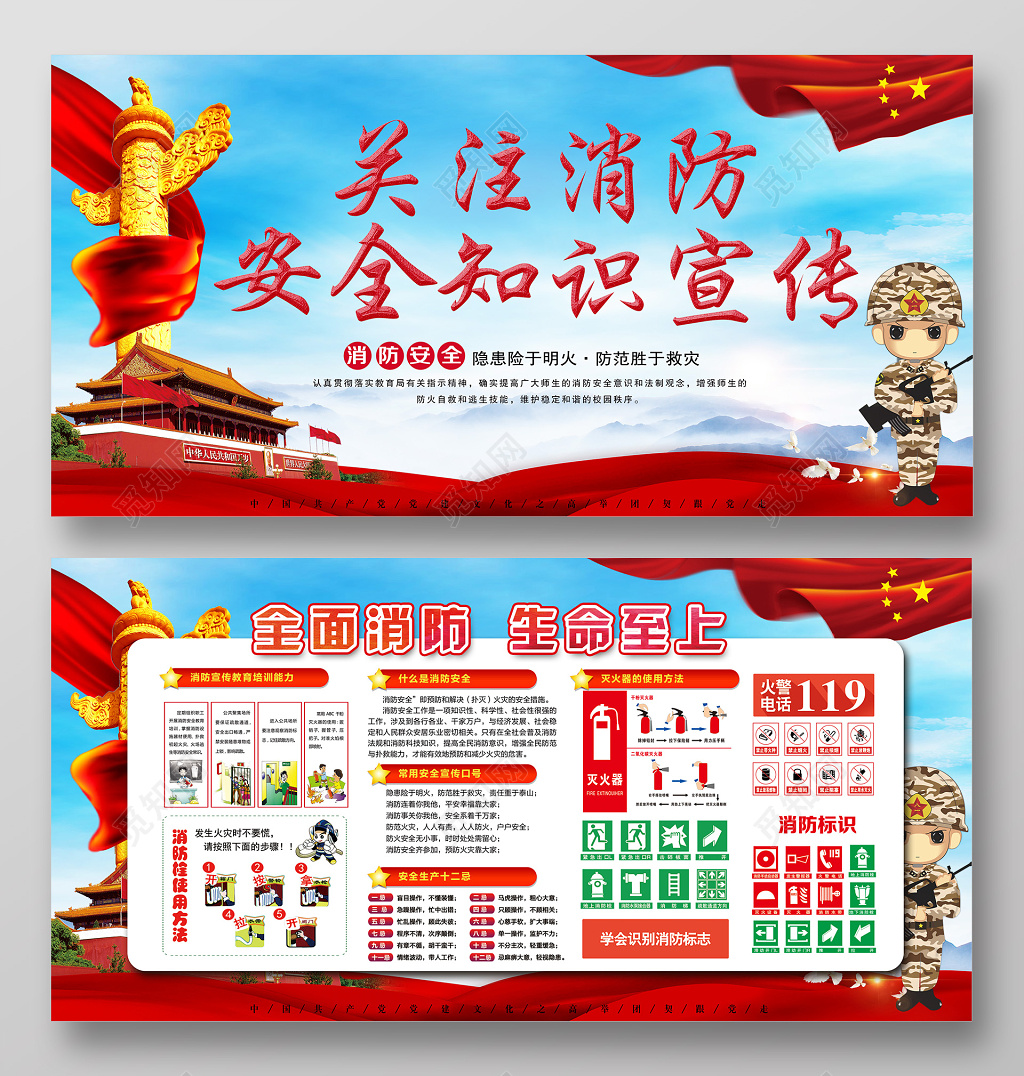 关注消防安全知识宣传简约展板