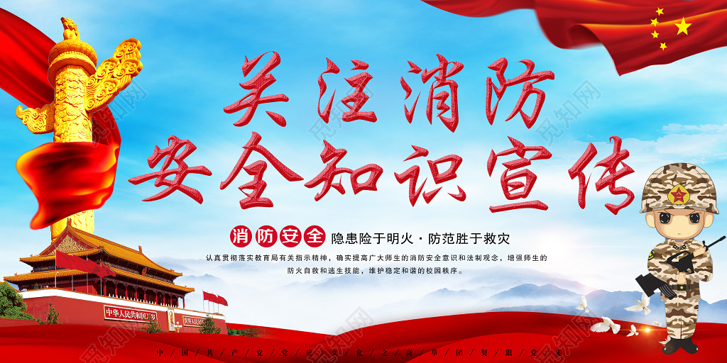关注消防安全知识宣传简约展板