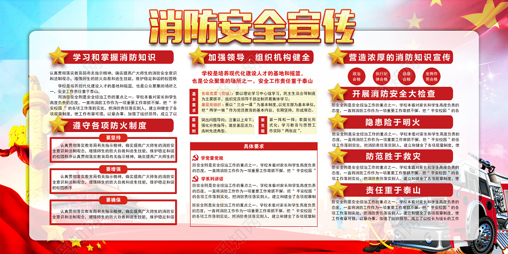 消防安全知识宣传防患于明火中国梦红色宣传展板