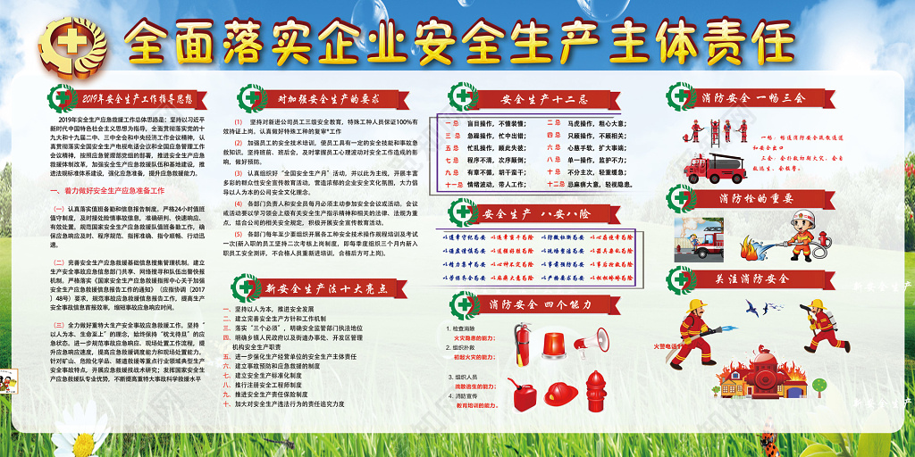 2019安全生产全面落实企业安全责任体展板海报