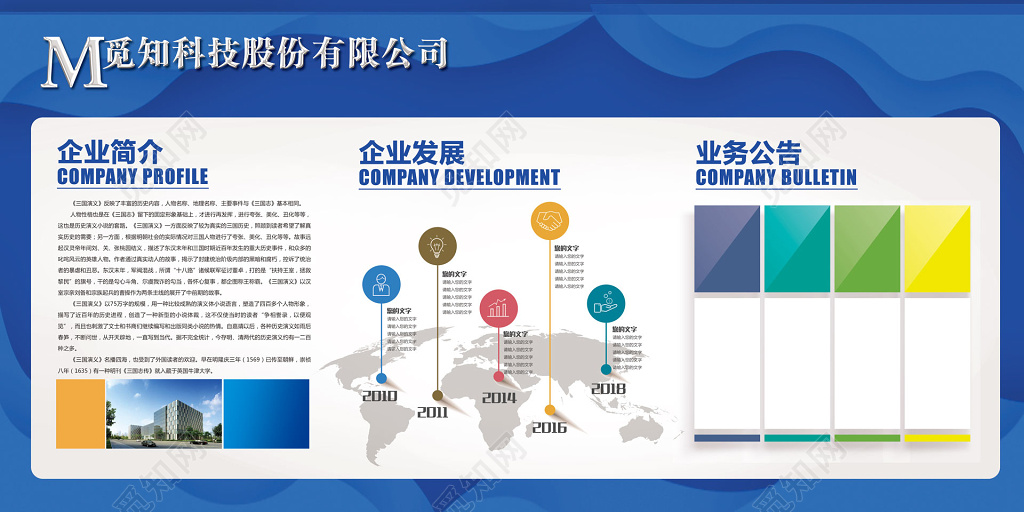 蓝色简洁企业文化宣传企业简介展板设计