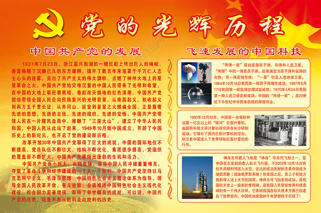金色共产党党的光辉历程发展历程展板设计