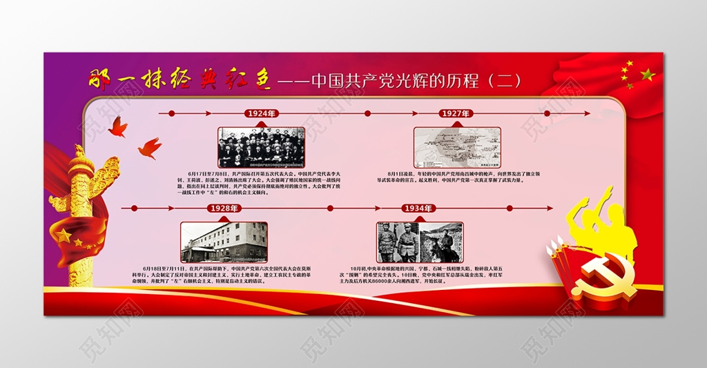 经典红色共产党党的光辉历程发展历程展板设计
