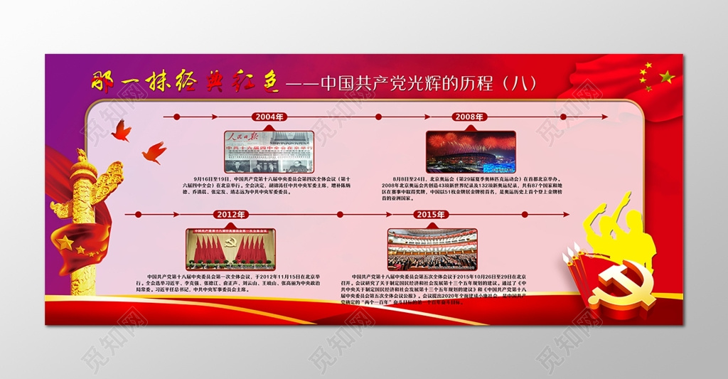 红旗飘飘共产党党的光辉历程发展历程展板设计