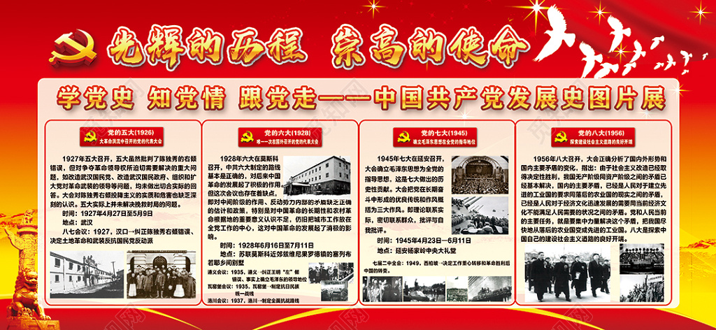 橙色共产党党的光辉历程发展历程展板设计