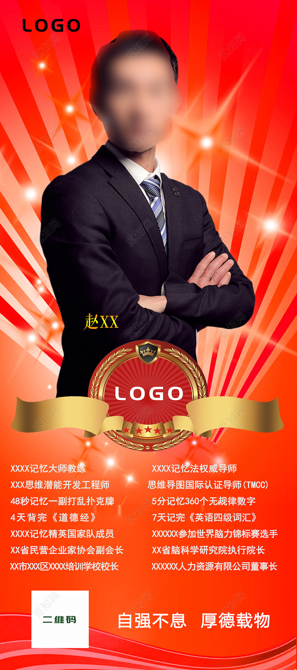 红色人物介绍展架设计