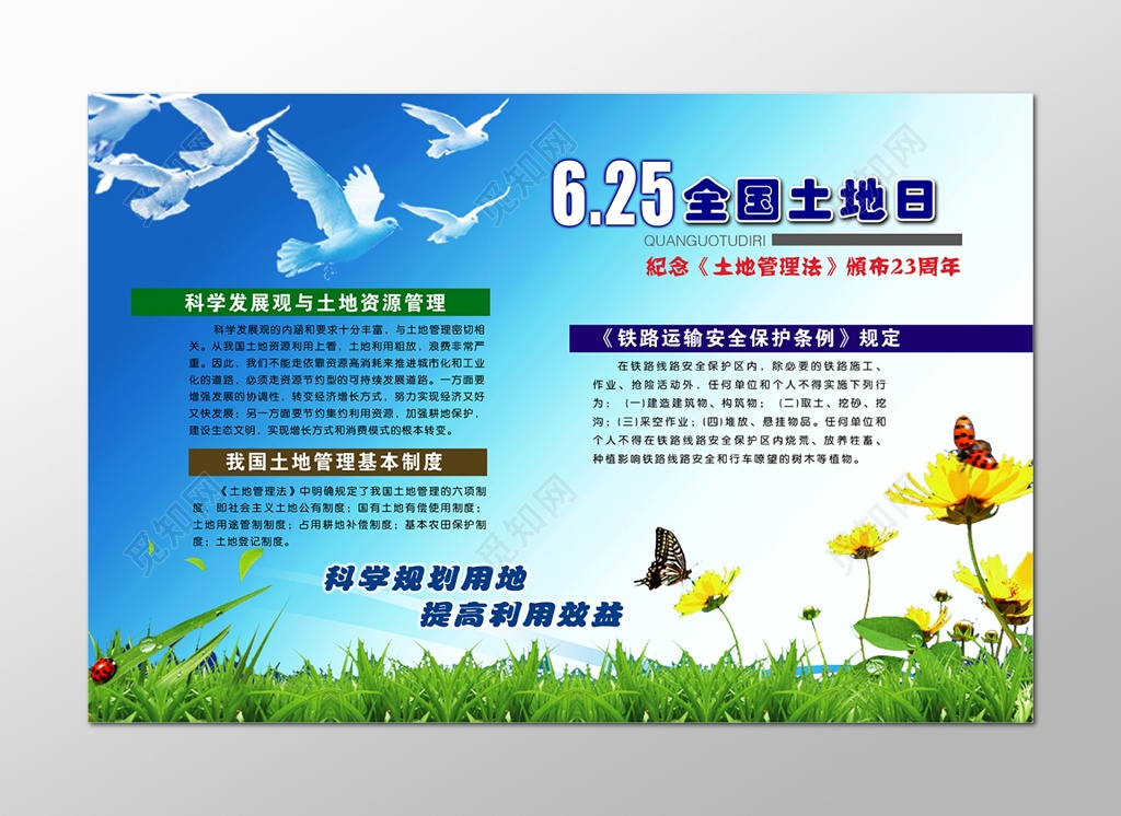 蓝天白云草地625全国土地日展板设计